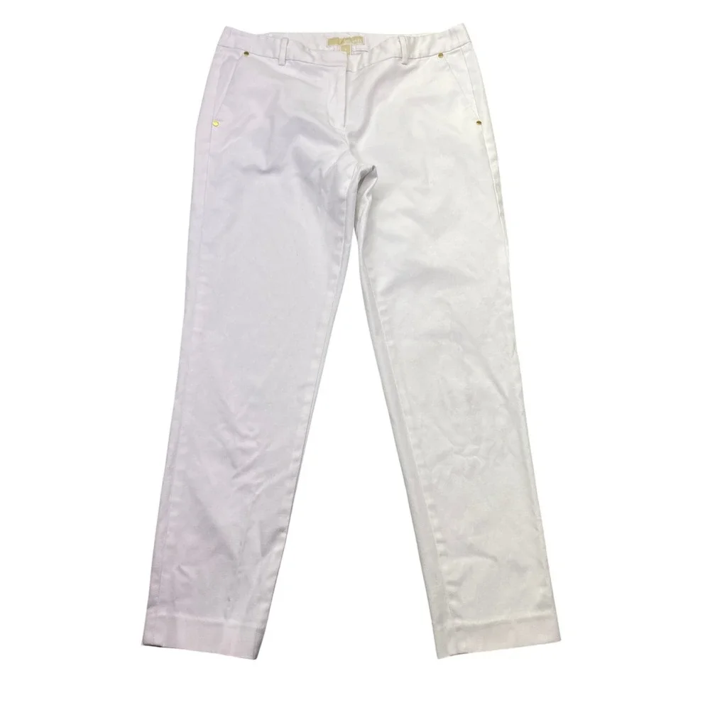 Michael Michael Kors Womens White Slim Ankle Pants Gold Hardware Sz 8 Fits 30.5